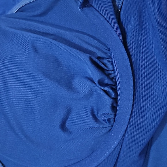 DKNY Ruffle Blue Plunge Underwire Tummy Control One-Piece Swimsuit Sz Large Nwt - Picture 6 of 10